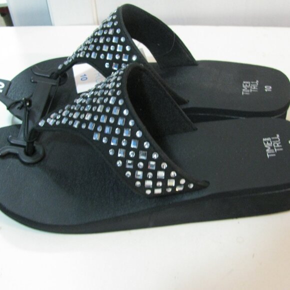 * Time And Tru Sandals Flip Flops NWT Black with Crystals Bling 9 10 11 - Picture 2 of 6